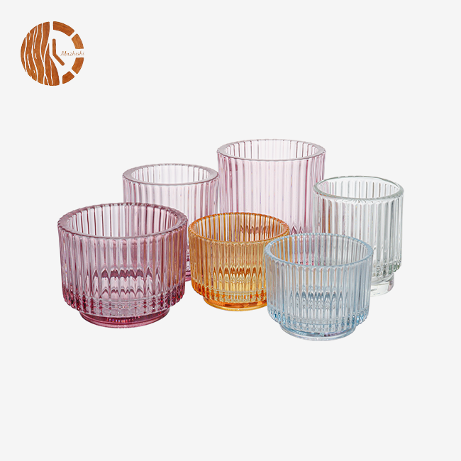 Thick Bottom Vertical Striped Glass Candle Containers